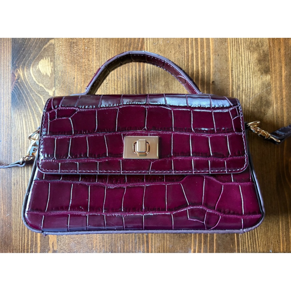 J.Crew Small Edie Top-Handle Bag Italian Croc-Embossed Leather Burgundy BX991 - Picture 2 of 14